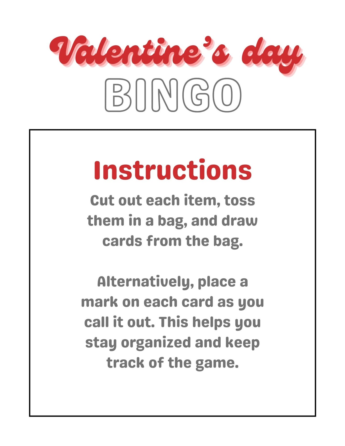 Valentine's Day Printable Bingo Game - Free Download!