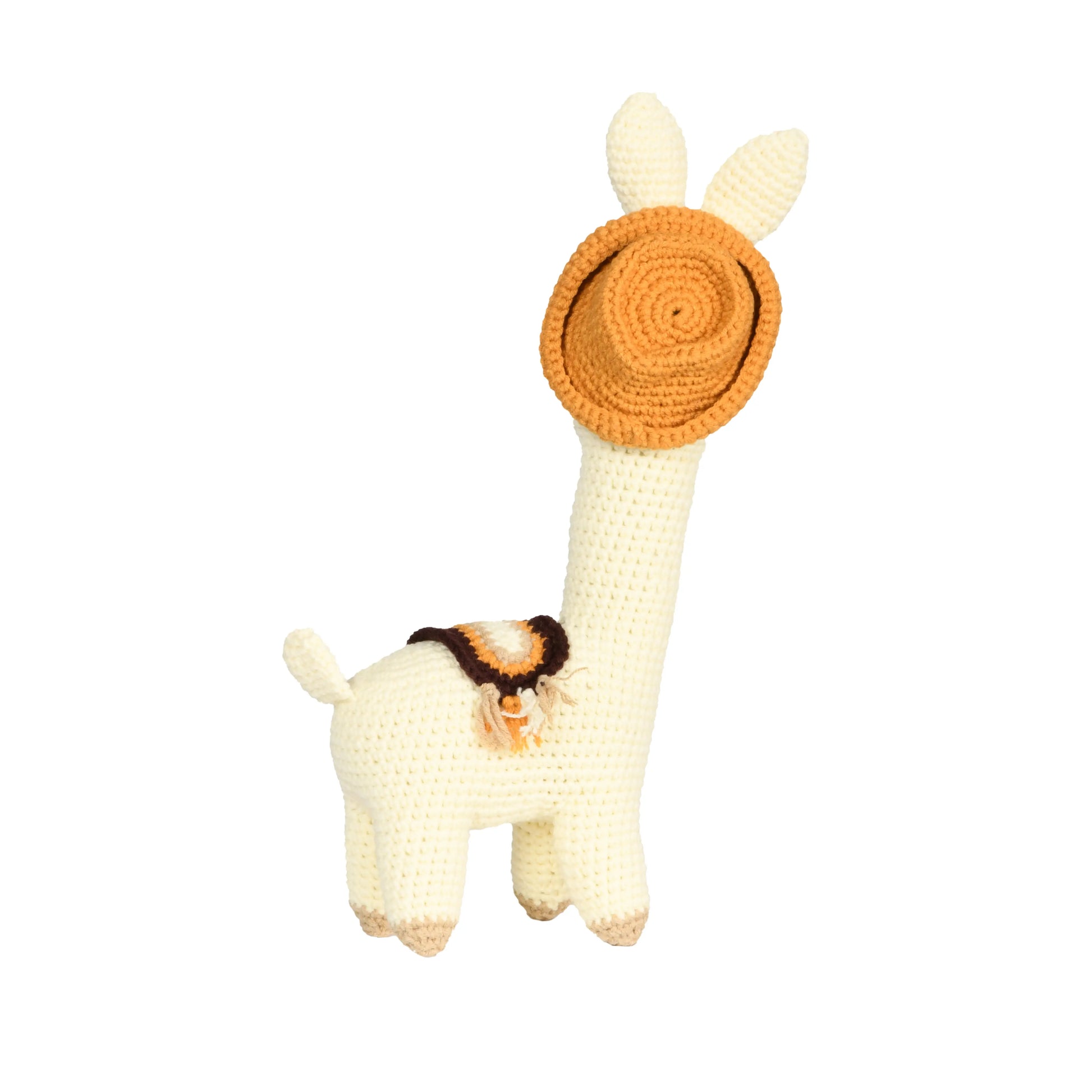 Handmade crochet amigurumi toy set featuring a cute baby lama and a loving mom lama, with soft fur and charming details