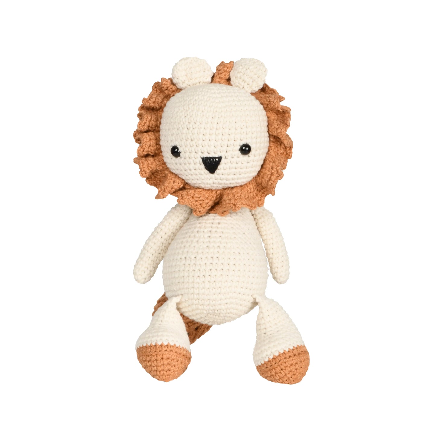 Handmade crochet lion amigurumi toy with golden mane, friendly expression, and adorable details.